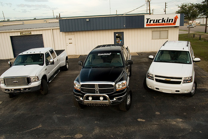 Trucks in Front of Shop